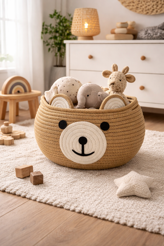 Anvaya Aranya Bear Handwoven Storage Basket 25x25x20 cm