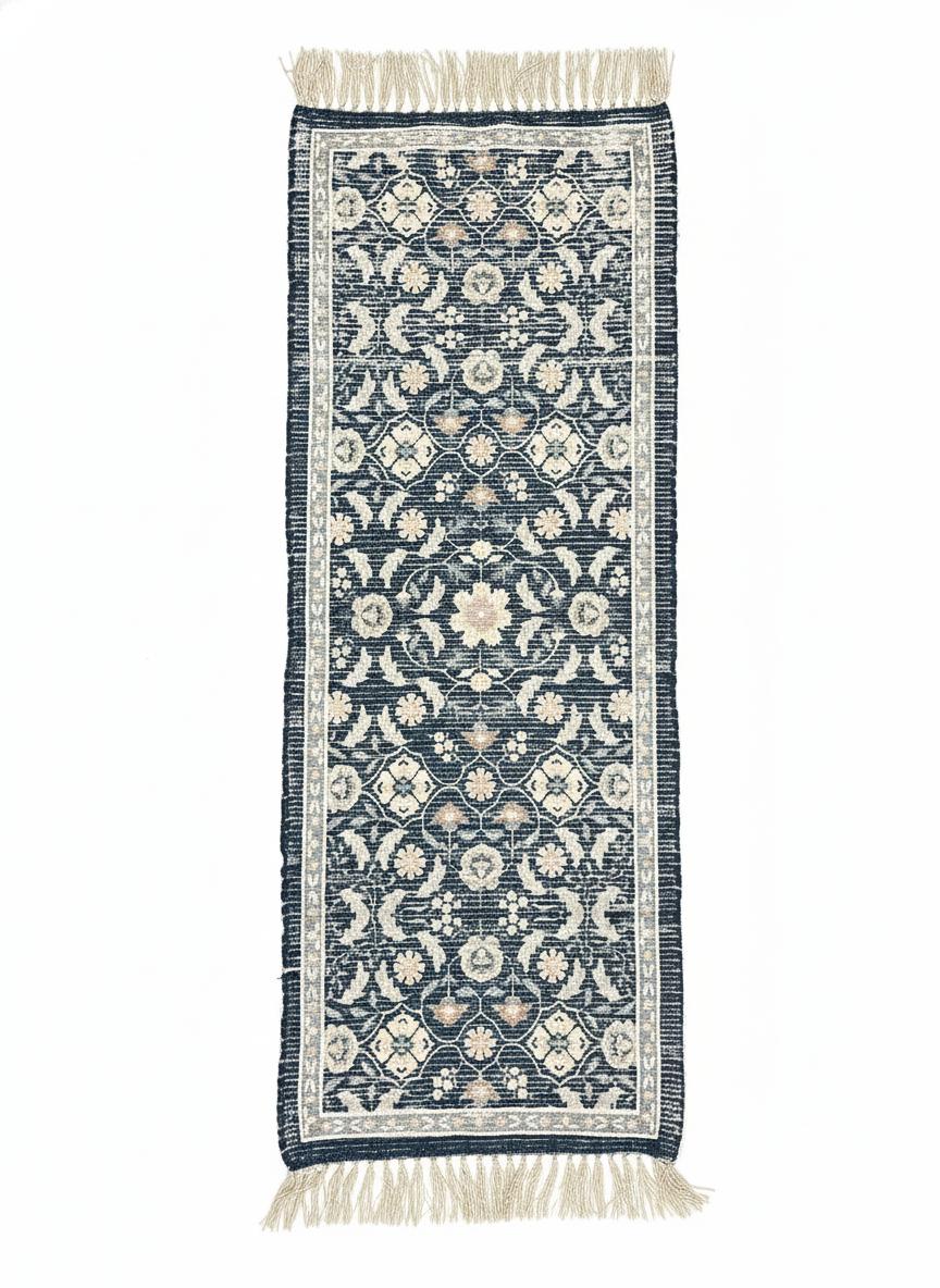 Anvaya Nīla Pushp Handwoven Floral Runner — 2 × 5 ft