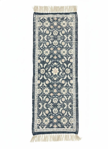 Anvaya Nīla Pushp Handwoven Floral Runner — 2 × 5 ft