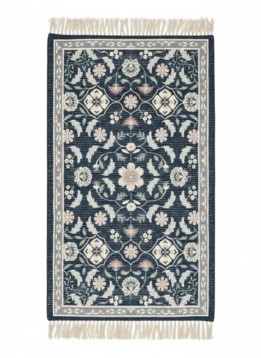 Anvaya Nīla Pushp Handwoven Floral Runner — 2 × 5 ft