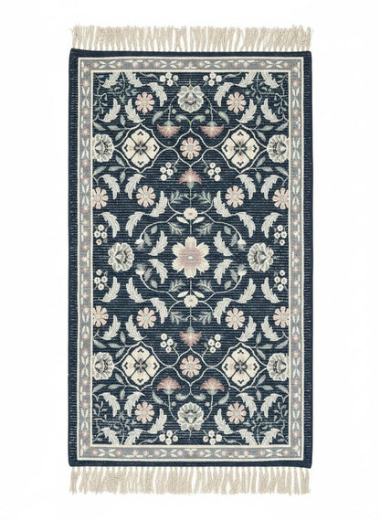 Anvaya Nīla Pushp Handwoven Floral Runner — 2 × 5 ft