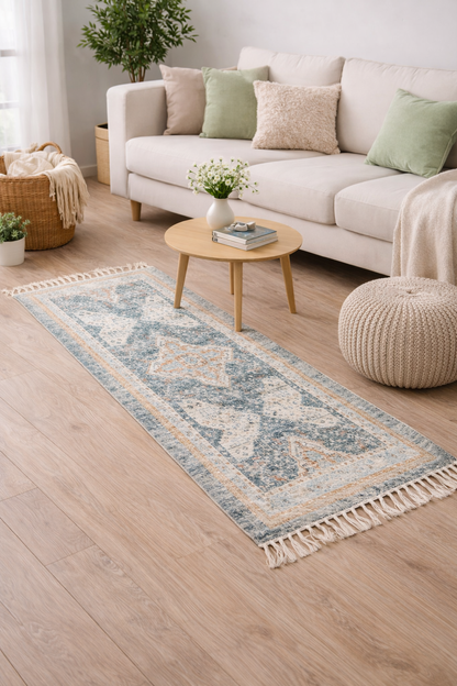 Anvaya Neel Prana Handwoven Printed Runner — 2 × 5 ft