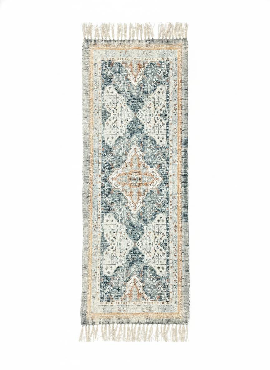Anvaya Neel Prana Handwoven Printed Runner — 2 × 5 ft