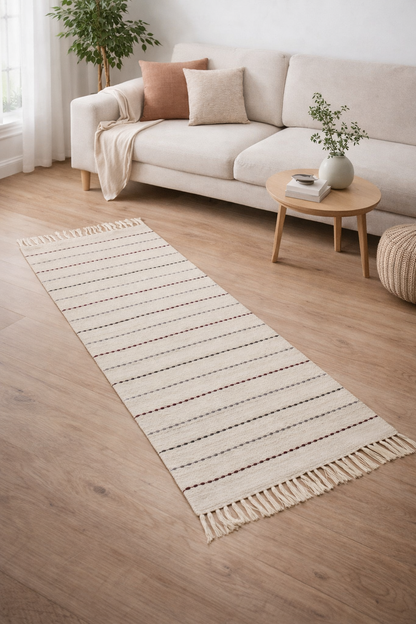 Anvaya Sutra Stripe Handwoven Dhurrie Runner — 2 × 5 ft