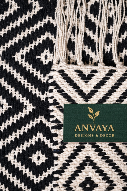 Anvaya Rekha Handwoven Diamond Dhurrie Runner — 2 × 5 ft
