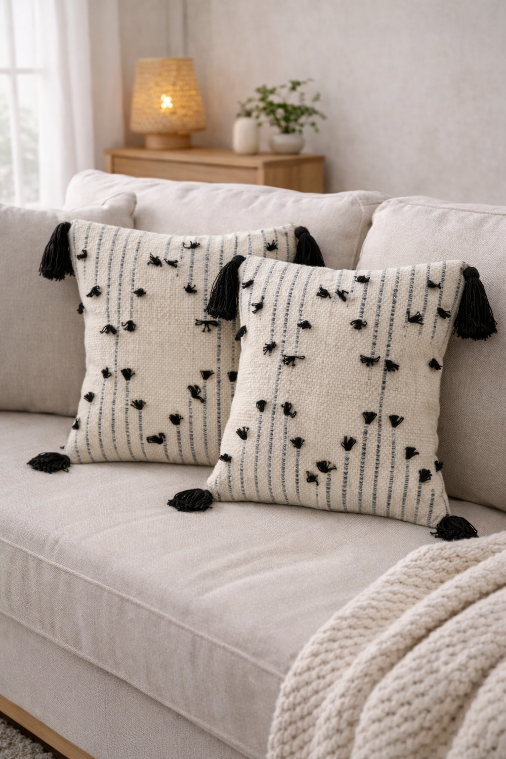 Anvaya Kala Handcrafted Pit Loom Cushion Cover with 16x16 inch fillers ( Set of 2)