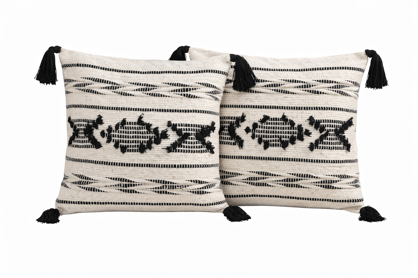 Anvaya Kora Handcrafted Pitloom Cushion Cover with 16x16 inch fillers ( Set of 2 )