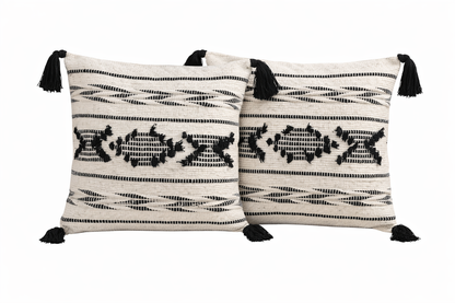 Anvaya Kora Handcrafted Pitloom Cushion Cover with 16x16 inch fillers ( Set of 2 )