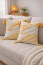 Anvaya Kora Handcrafted Pitloom Cushion Cover with 16x16 inch fillers (Set of 2)