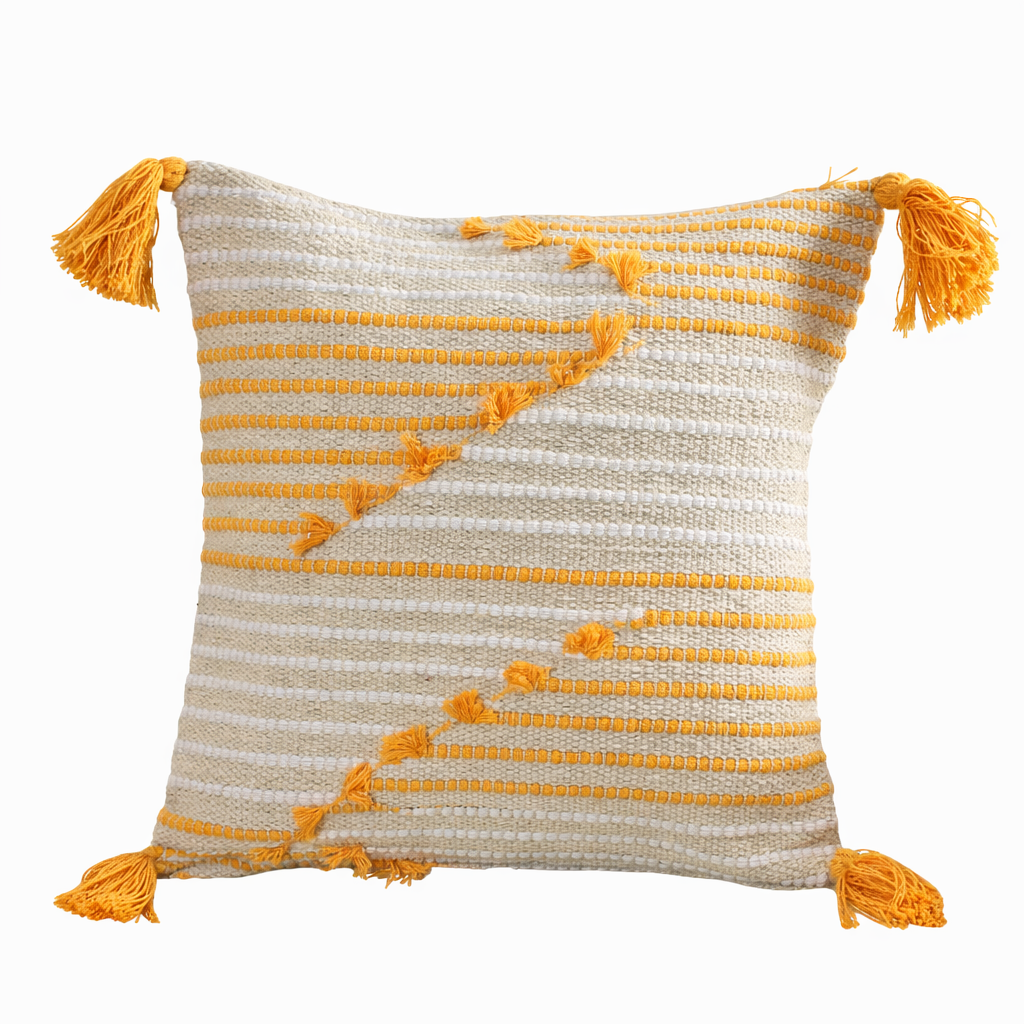 Anvaya Kora Handcrafted Pitloom Cushion Cover with 16x16 inch fillers (Set of 2)